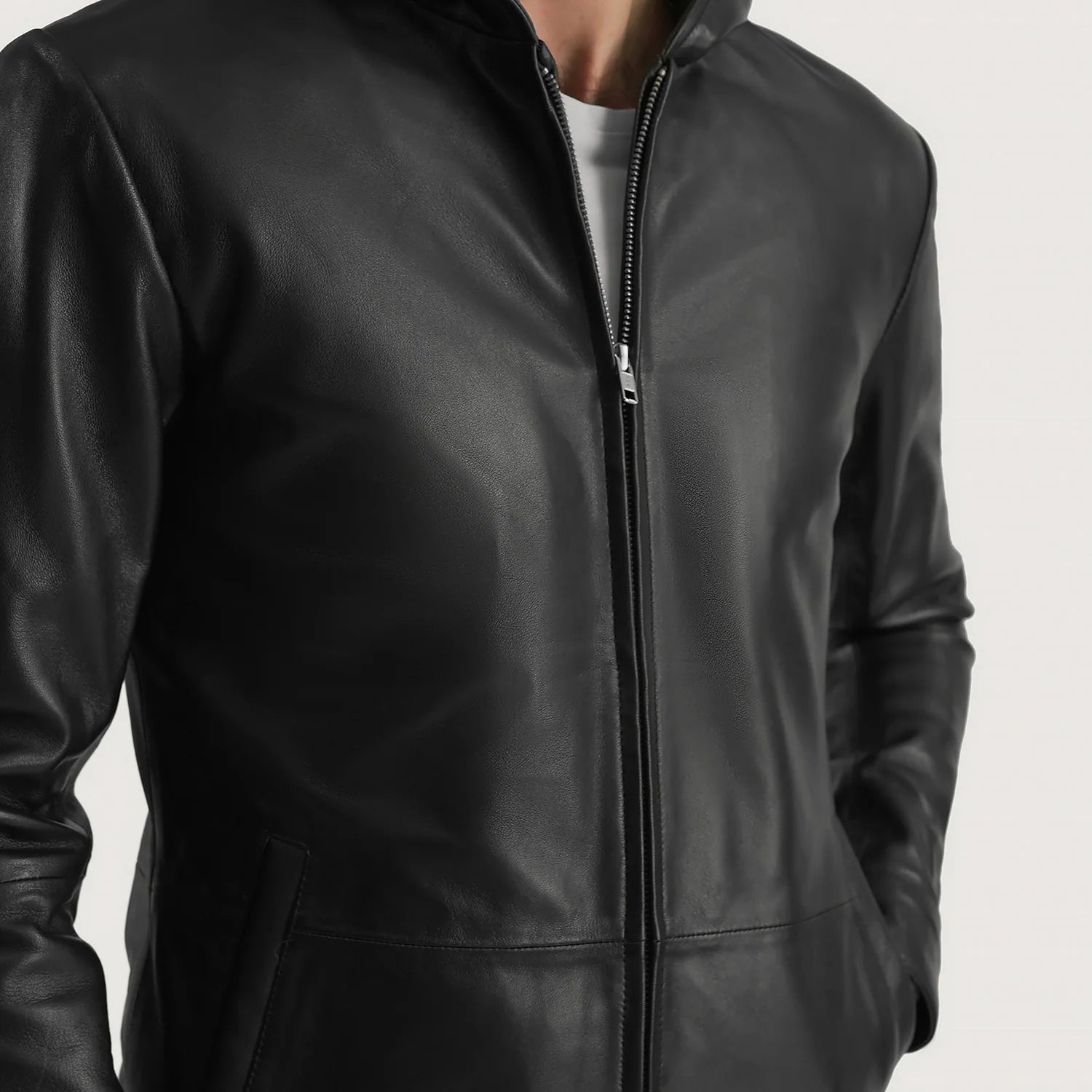 Men s Andy Matte Black Hooded Leather Jacket The Jacket Maker