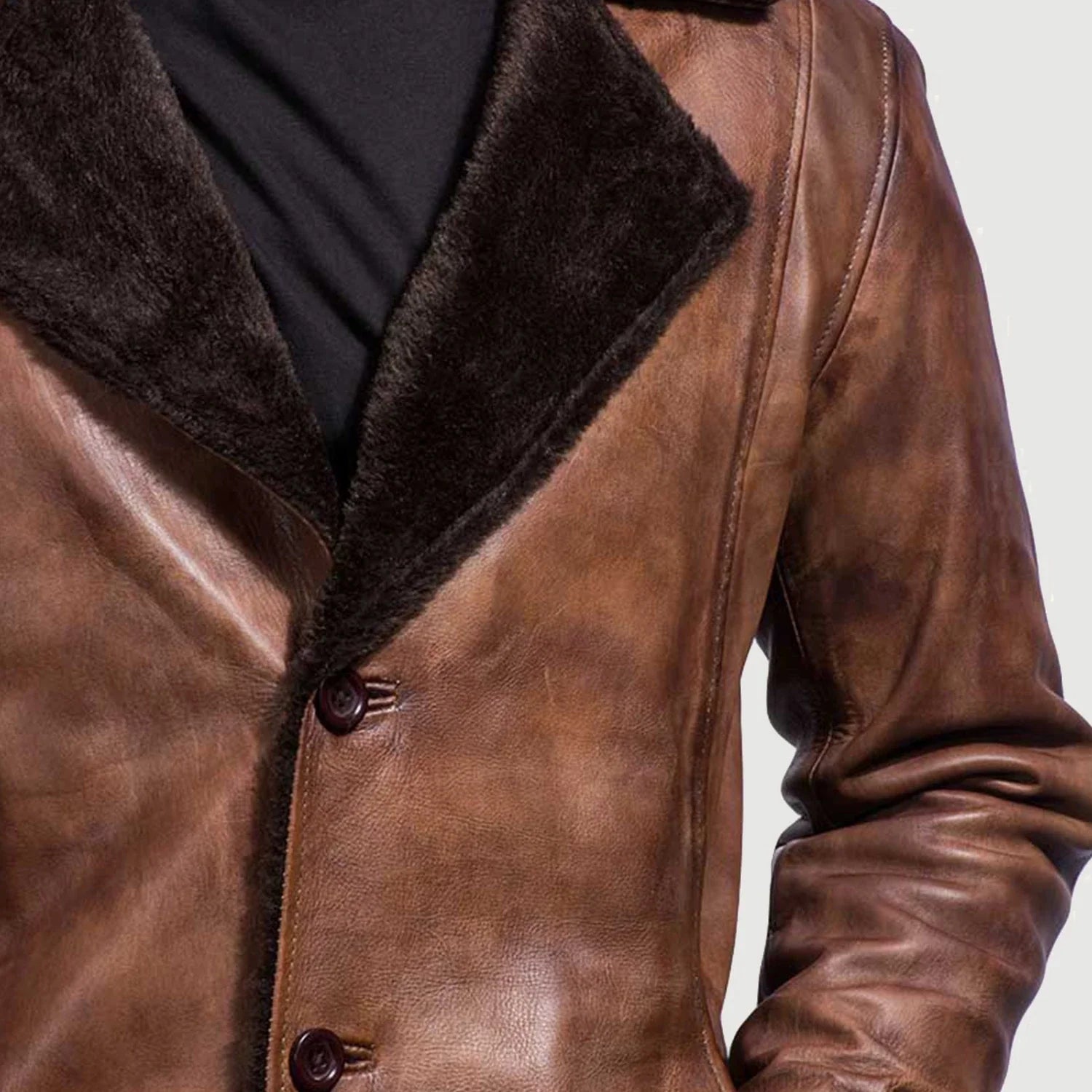 Men s Cinnamon Distressed Leather Fur Coat The Jacket Maker