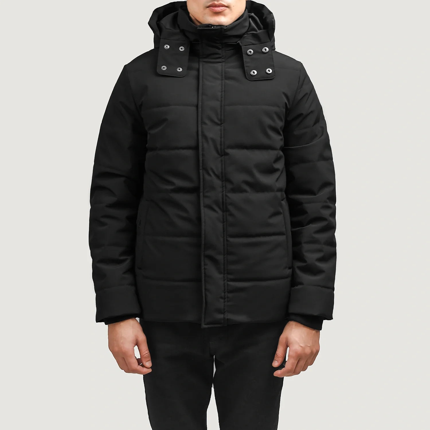 Mens black puffer jacket no hood sale