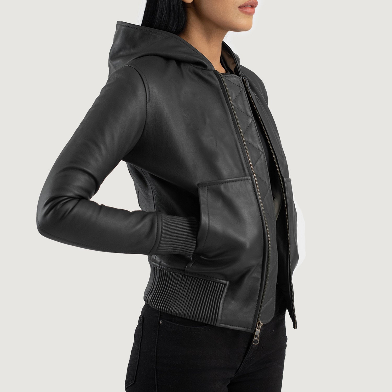 Womens leather bomber jacket with hood new arrivals