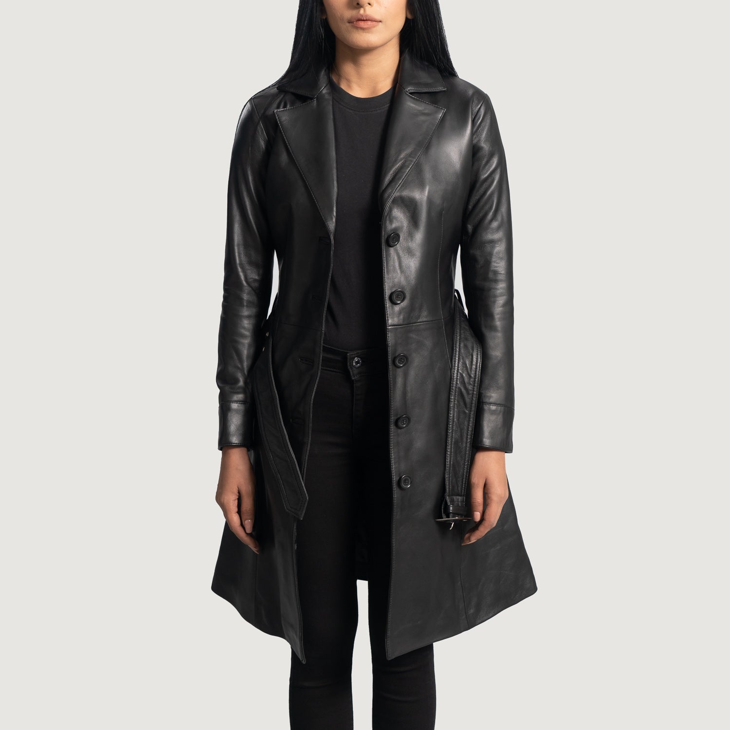 Leather trench coat ladies new arrivals