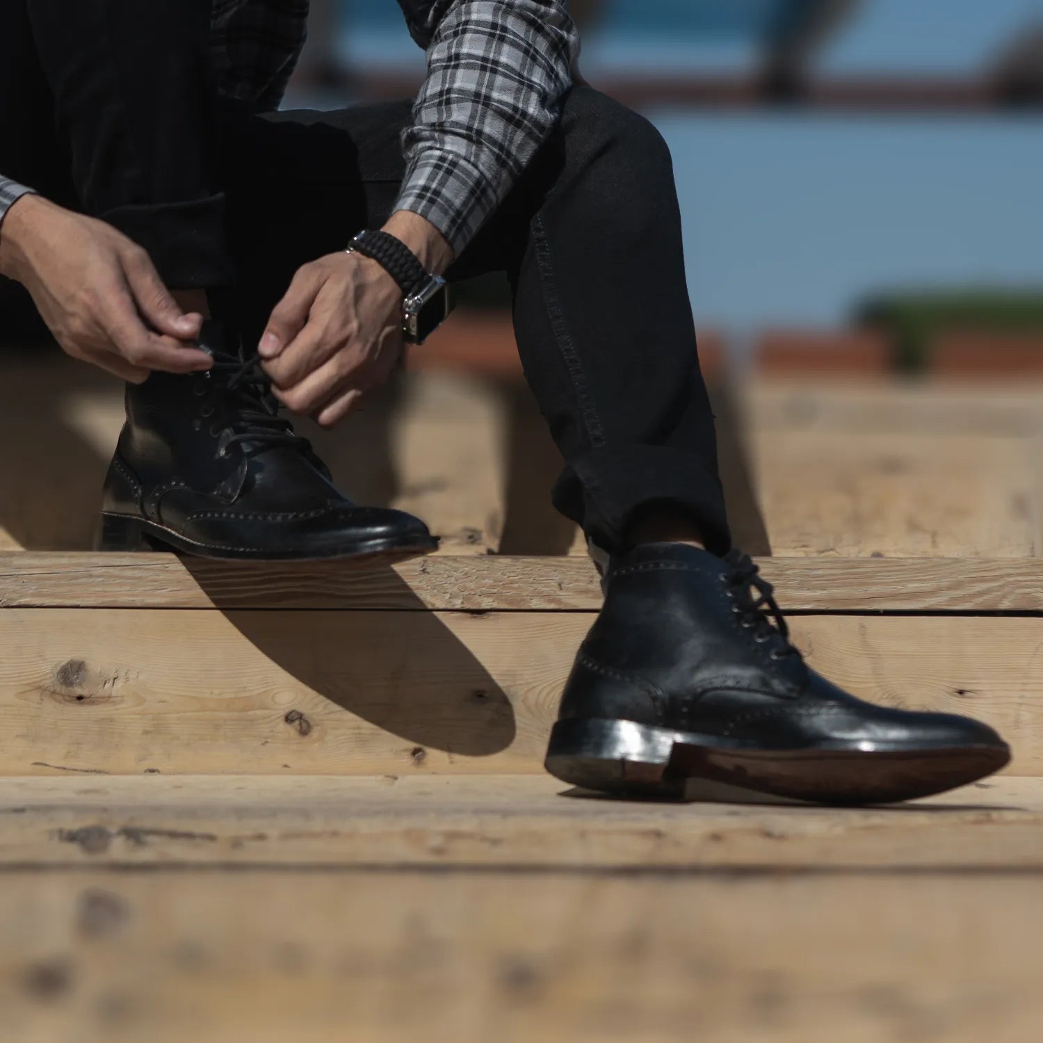 Men's Duster Brogues Derby Black Leather Boots – The Jacket Maker